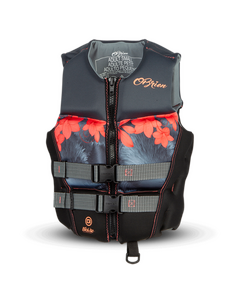 Спасательный жилет неопрен женский O'Brien FLEX V LADIES BLACK CORAL/FLWR S22S