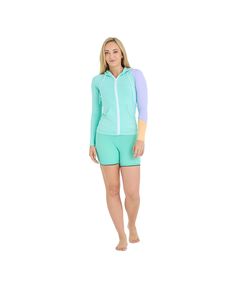 Гидромайка женская длинный рукав на молнии с капюшоном Jetpilot PACER LS HOODED RASHIE TEAL