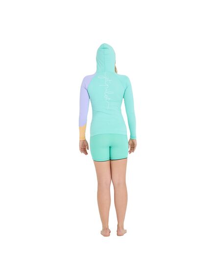 Гидромайка женская длинный рукав на молнии с капюшоном Jetpilot PACER LS HOODED RASHIE TEAL, Размер (гидроодежда): 8 (S), img 2