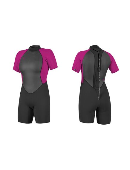 Гидрокостюм женский короткий O'Neill WMS REACTOR-2 2MM BACK ZIP S/S SPRING  BLACK/BERRY S21, Размер (гидроодежда): 14 (XL)