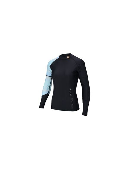 Гидромайка женская длинный рукав AQUA MARINA ILLUSION Women’s Rashguard LS (BLACK Print) S19, Размер (гидроодежда): 6 (XS)