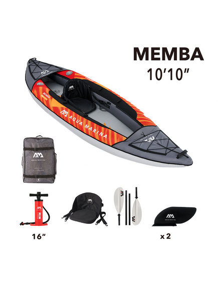 Каяк надувной одноместный с веслом Aqua Marina Memba-330 S23