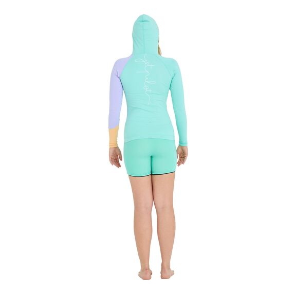 Гидромайка женская длинный рукав на молнии с капюшоном Jetpilot PACER LS HOODED RASHIE TEAL, img 2