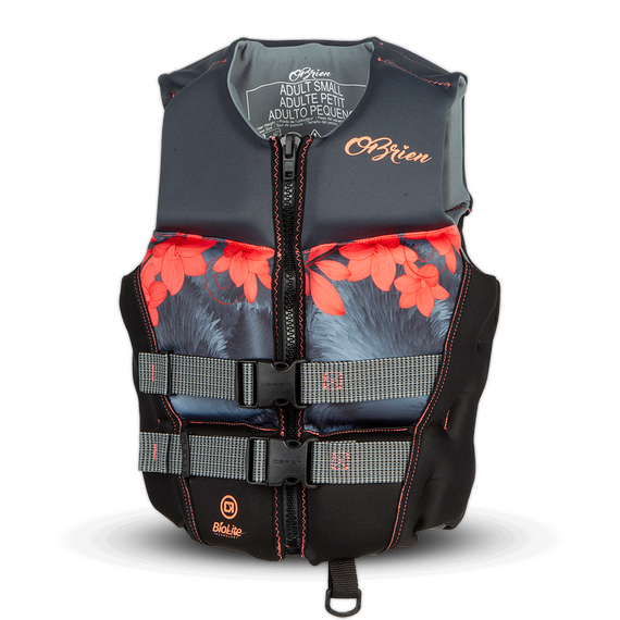 Спасательный жилет неопрен женский O'Brien FLEX V LADIES BLACK CORAL/FLWR S22S
