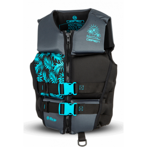 Спасательный жилет неопрен женский O'Brien FLEX V LADIES BLACK BLUE/PALM S22S