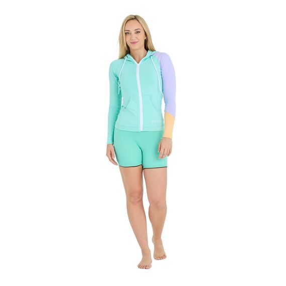 Гидромайка женская длинный рукав на молнии с капюшоном Jetpilot PACER LS HOODED RASHIE TEAL